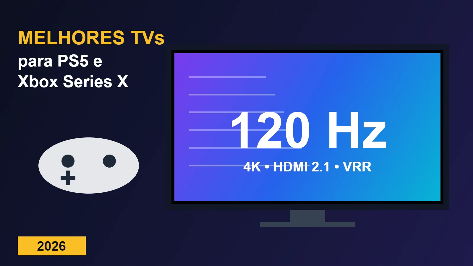 Ilustração de TV 120 Hz 4K com HDMI 2.1 e controle de videogame