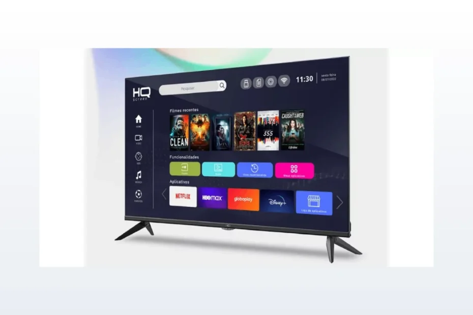 Smart TV HQ exibindo a tela inicial com aplicativos de streaming